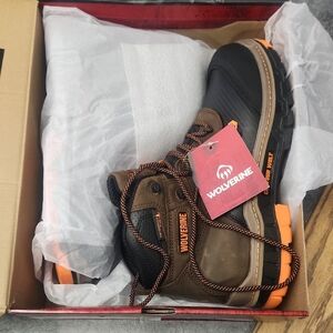 Wolverine Men's Brown and Black Boots with Orange Accents